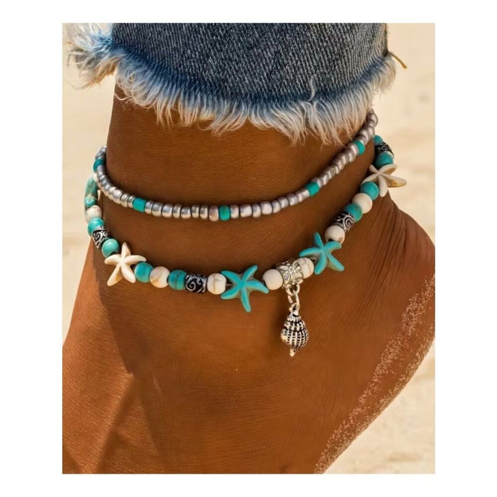 NWT Beach Style Seashell Pendant Ankle Bracelet Seed Bead  Bohemian Chic